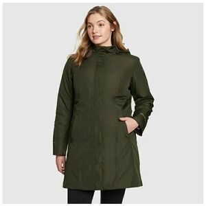 NEW Eddie Bauer Women's Hooded Trench Coat w Removeable Insulation, Olive, LP
